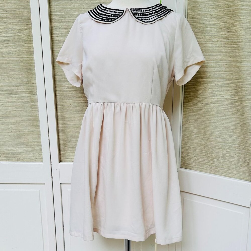 Forever 21 Dress with Beaded Peter Pan Collar Off-white Cream Dream Short Sleeve